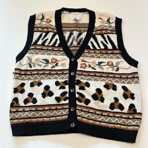 Christopher Banks - L, vintage vest, safari, floral, beaded